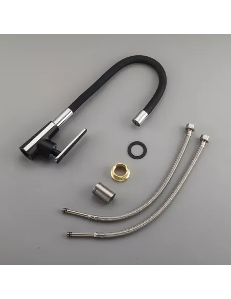 Змішувач для кухні Frap F4457 з гнучким виливом, чорний хром