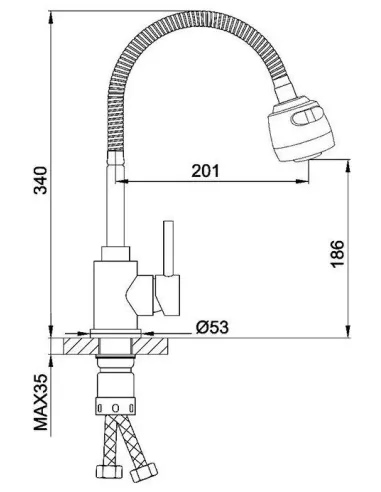 Змішувач для кухні Frap F40993-6 з гнучким виливом, 2 режими, чорний