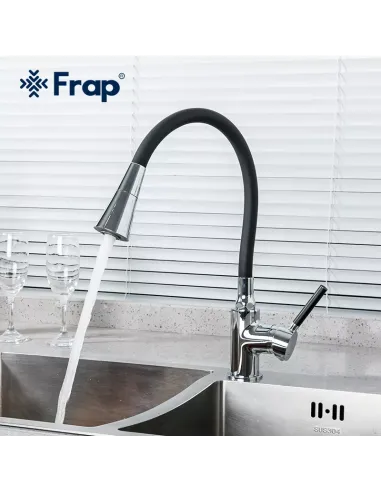 Смеситель для кухни Frap F4044 с гибким изливом, 2 режима, черный хром
