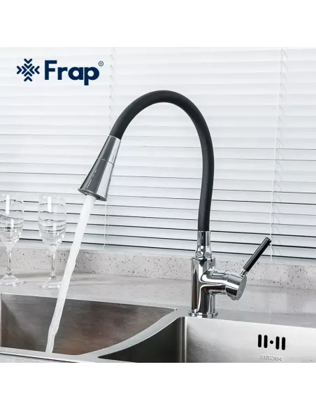 Смеситель для кухни Frap F4044 с гибким изливом, 2 режима, черный хром