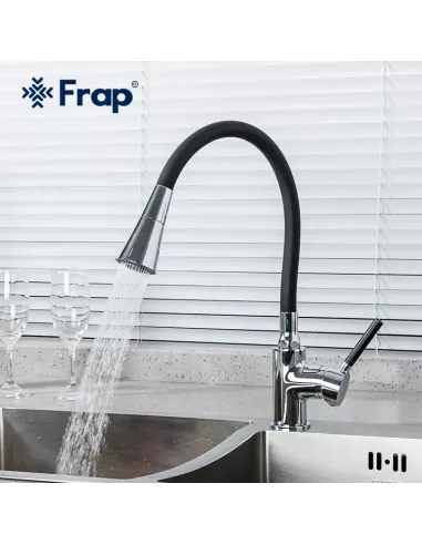 Смеситель для кухни Frap F4044 с гибким изливом, 2 режима, черный хром