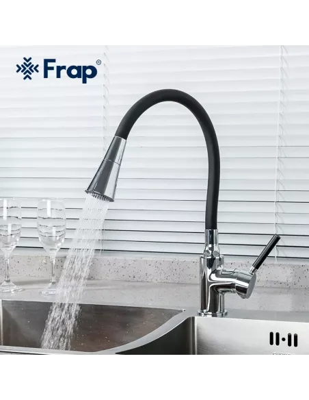 Смеситель для кухни Frap F4044 с гибким изливом, 2 режима, черный хром