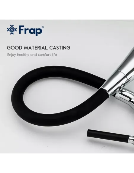Смеситель для кухни Frap F4044 с гибким изливом, 2 режима, черный хром