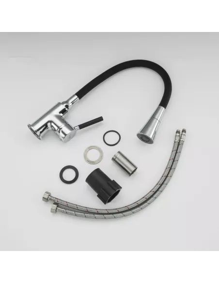 Смеситель для кухни Frap F4044 с гибким изливом, 2 режима, черный хром