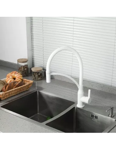 Змішувач для кухні Frap F4552-8 з гнучким виливом, білий