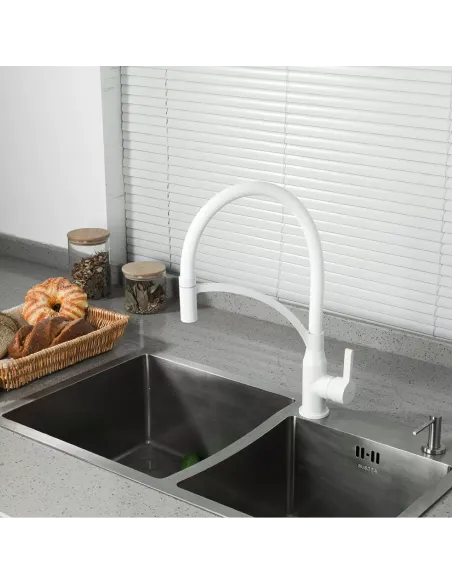 Смеситель для кухни Frap F4552-8 с гибким изливом, белый