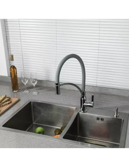 Смеситель для кухни Frap F4552 с гибким изливом, серый хром