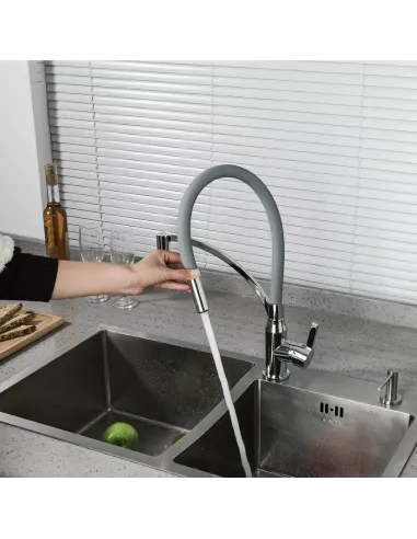 Смеситель для кухни Frap F4552 с гибким изливом, серый хром