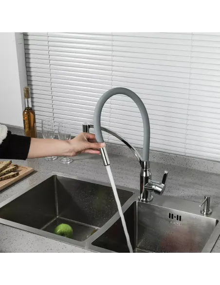 Змішувач для кухні Frap F4552 з гнучким виливом, сірий хром