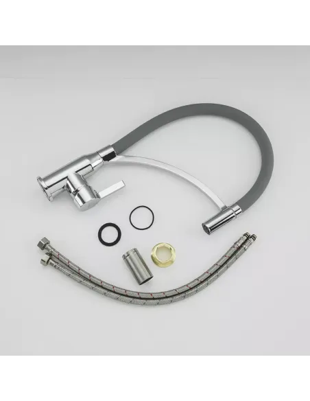 Змішувач для кухні Frap F4552 з гнучким виливом, сірий хром