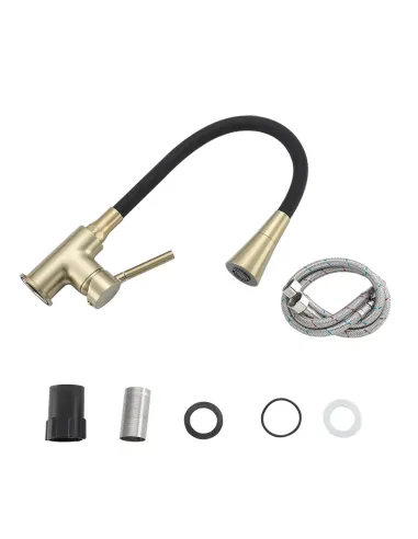 Змішувач для кухні Frap F4044-3 з гнучким виливом, 2 режими, чорний золото.