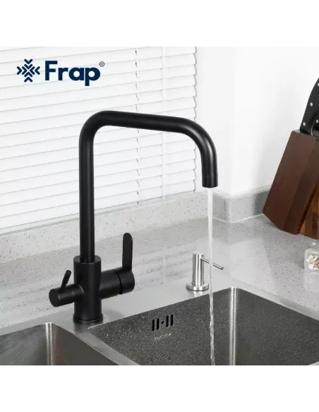 Змішувач для кухні Frap F43801-6 із підключенням до фільтру, чорний