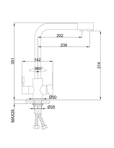 Змішувач для кухні Frap F4348 із підключенням до фільтра, сатин