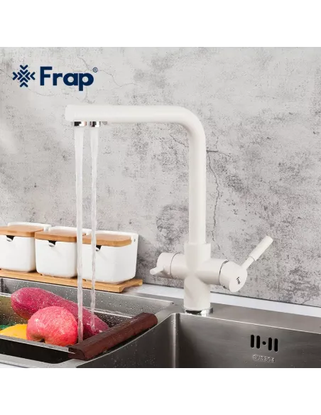 Смеситель для кухни Frap F4352-24 с подключением к фильтру, белый