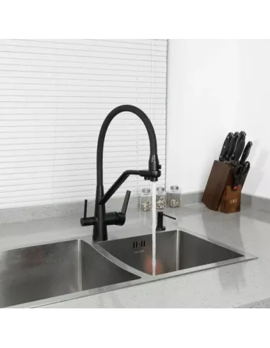 Змішувач для кухні Frap F4374-1 з підключенням до фільтра, з гнучким виливом, чорний хром