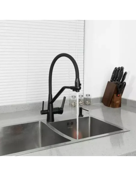 Змішувач для кухні Frap F4374-1 з підключенням до фільтра, з гнучким виливом, чорний хром