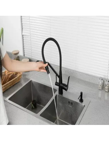 Змішувач для кухні Frap F4374-6 з підключенням до фільтра, з гнучким виливом, чорний