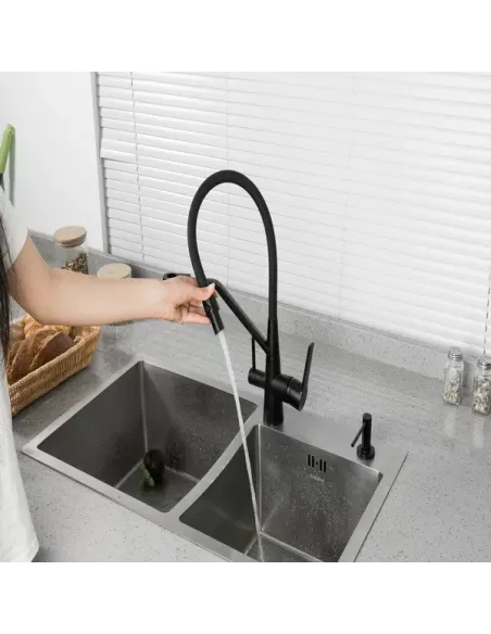 Змішувач для кухні Frap F4374-6 з підключенням до фільтра, з гнучким виливом, чорний