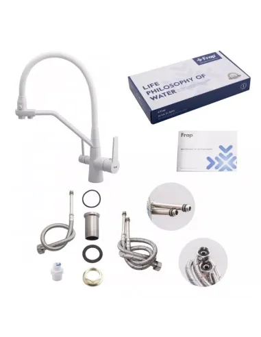 Змішувач для кухні Frap F4374-8 з підключенням до фільтра, з гнучким виливом, білий