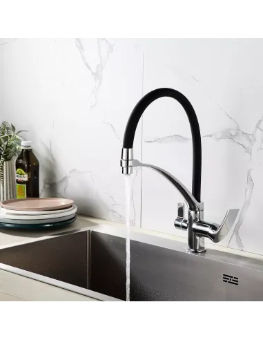 Смеситель для кухни Frap F4369 с подключением к фильтру, с гибким изливом, черный хром