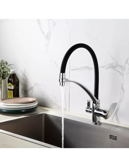 Смеситель для кухни Frap F4369 с подключением к фильтру, с гибким изливом, черный хром