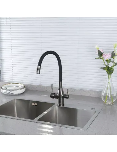 Змішувач для кухні Frap F4396-15 з підключенням до фільтра, з гнучким виливом, збройова сталь сірий