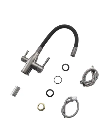 Змішувач для кухні Frap F4396-15 з підключенням до фільтра, з гнучким виливом, збройова сталь сірий