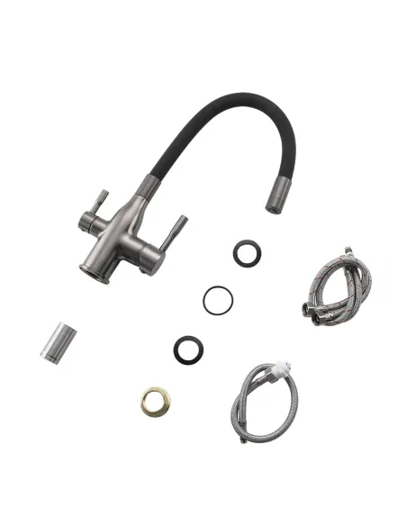 Змішувач для кухні Frap F4396-15 з підключенням до фільтра, з гнучким виливом, збройова сталь сірий