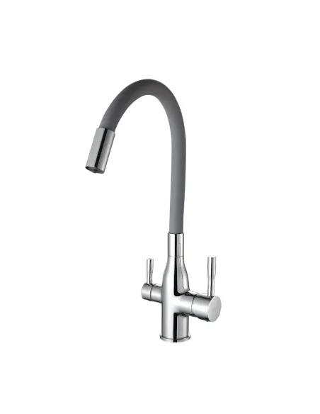 Смеситель для кухни Frap F4396 с подключением к фильтру, с гибким изливом, серый хром