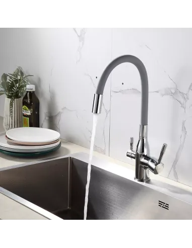 Смеситель для кухни Frap F4396 с подключением к фильтру, с гибким изливом, серый хром