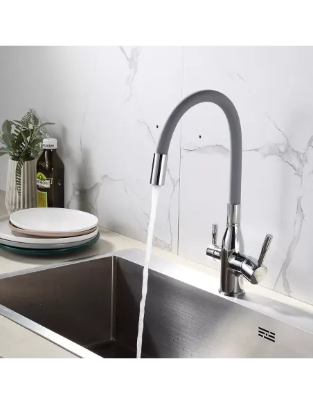 Смеситель для кухни Frap F4396 с подключением к фильтру, с гибким изливом, серый хром