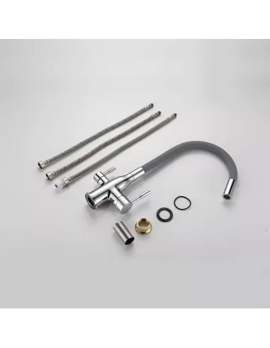 Смеситель для кухни Frap F4396 с подключением к фильтру, с гибким изливом, серый хром