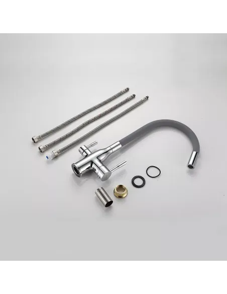 Смеситель для кухни Frap F4396 с подключением к фильтру, с гибким изливом, серый хром