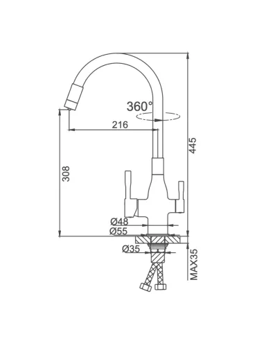 Смеситель для кухни Frap F4396 с подключением к фильтру, с гибким изливом, серый хром