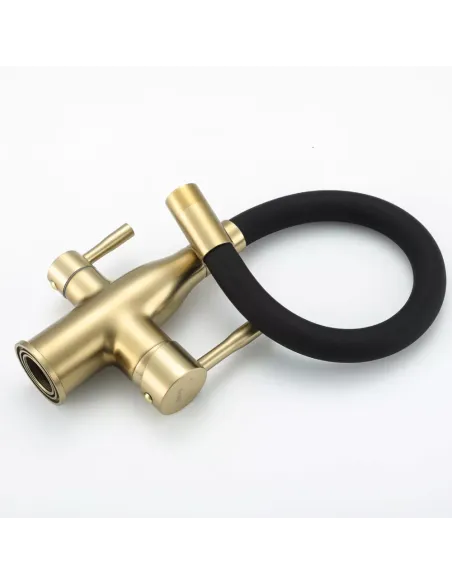 Змішувач для кухні Frap F4396-3 із підключенням до фільтру, із гнучким виливом, чорний золото.