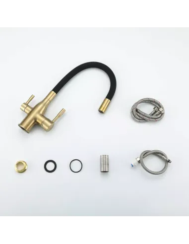 Змішувач для кухні Frap F4396-3 із підключенням до фільтру, із гнучким виливом, чорний золото.