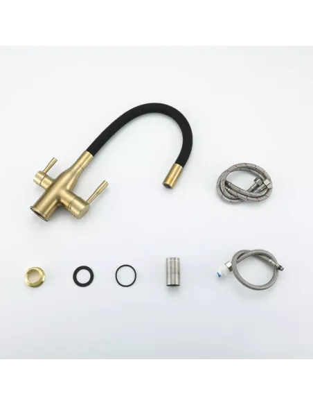 Змішувач для кухні Frap F4396-3 із підключенням до фільтру, із гнучким виливом, чорний золото.