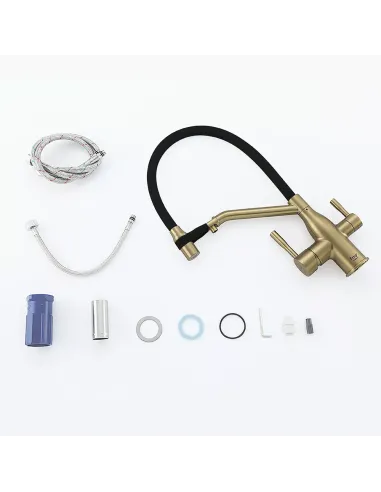 Змішувач для кухні Frap F4397-3 із підключенням до фільтру, із гнучким виливом, чорний золото.