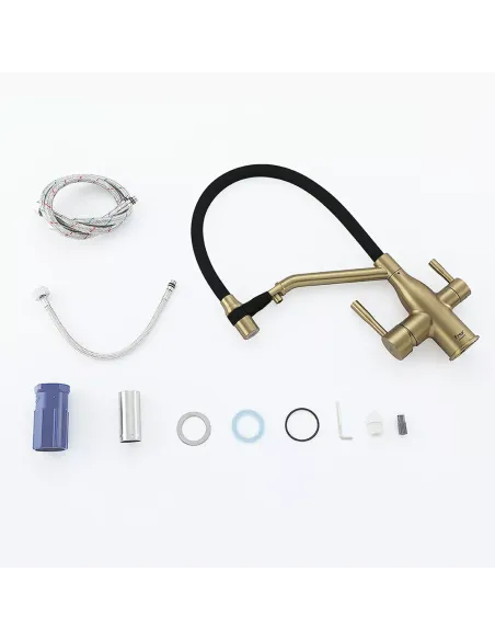 Змішувач для кухні Frap F4397-3 із підключенням до фільтру, із гнучким виливом, чорний золото.