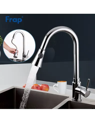 Смеситель для кухни Frap F6052 с выдвижным изливом, 2 режима, хром