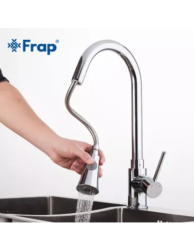 Смеситель для кухни Frap F6052 с выдвижным изливом, 2 режима, хром