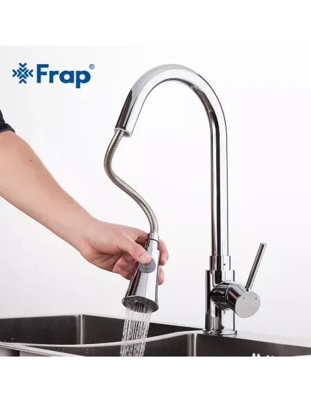 Змішувач для кухні Frap F6052 з висувним виливом, 2 режими, хром