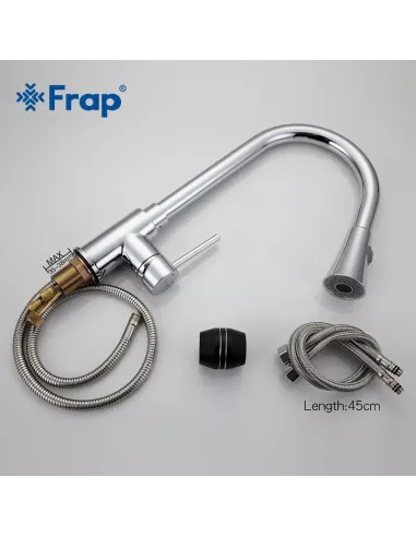 Смеситель для кухни Frap F6052 с выдвижным изливом, 2 режима, хром