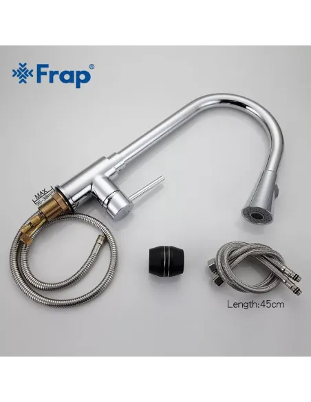 Змішувач для кухні Frap F6052 з висувним виливом, 2 режими, хром