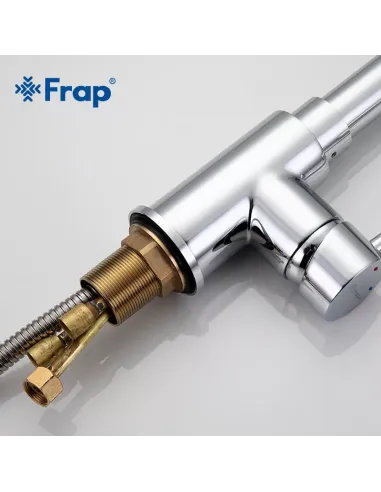 Смеситель для кухни Frap F6052 с выдвижным изливом, 2 режима, хром