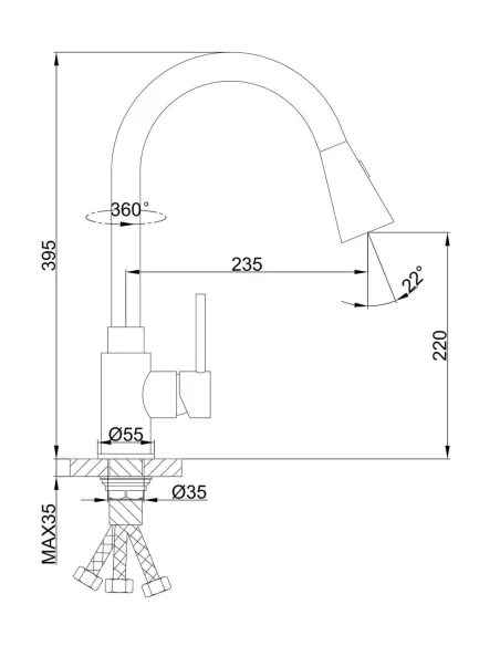 Смеситель для кухни Frap F6052 с выдвижным изливом, 2 режима, хром