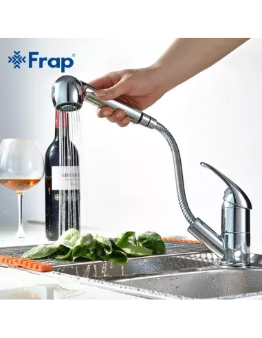 Змішувач для кухні Frap F6003 з висувним виливом, хром