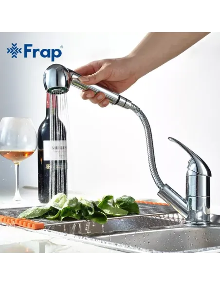 Змішувач для кухні Frap F6003 з висувним виливом, хром