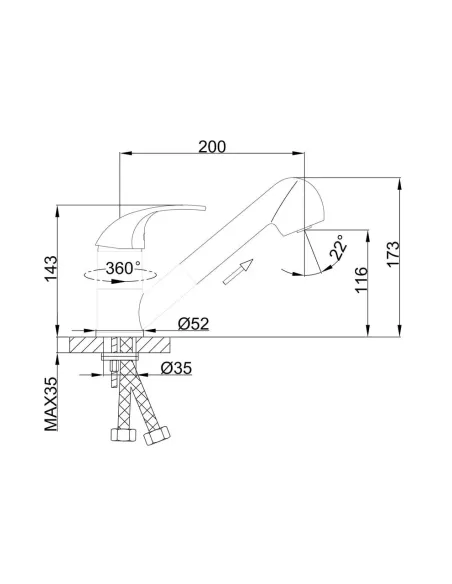 Змішувач для кухні Frap F6003 з висувним виливом, хром