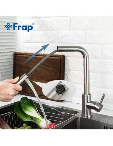 Смеситель для кухни Frap F60899 с выдвижным изливом, сатин